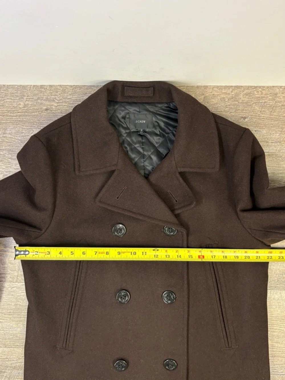 J.Crew Wool Blend Peacoat Brown PrimaLoft Double Breasted Coat Men’s Medium - Picture 12 of 14